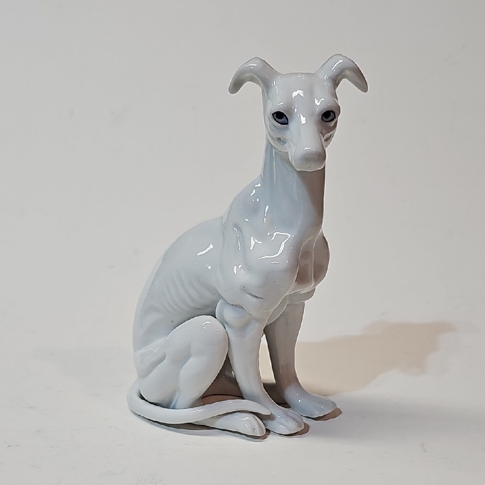 Vintage Art Deco Blue Eyed Saluki Greyhound Dog Figurine - White Porcelain Japan